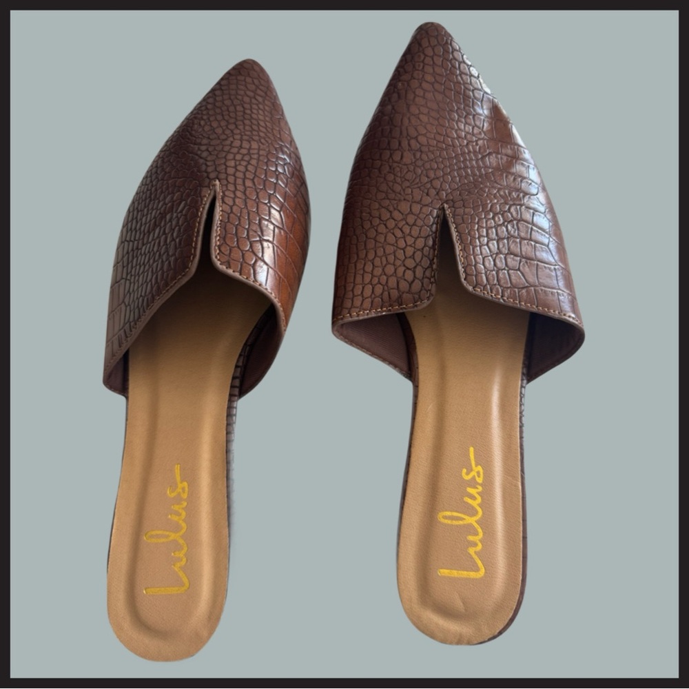 Lulu's Brown Croc-Embossed Women's Mules